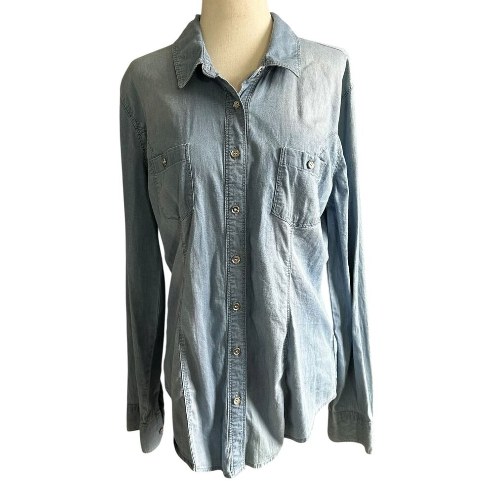 Guess Blue Long Sleeve Collared Shirt Women's Size Large | 20-38
